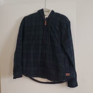 L.L. Bean Women's Plaid Zip Up Jacket - Black and Green